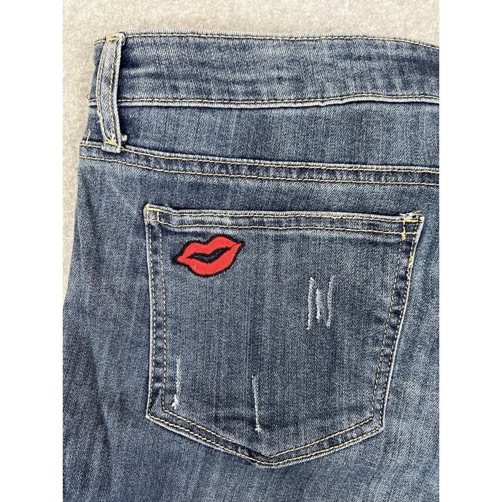 Adam Levine Skinny Jeans Size 17 Distressed Embroidered Y2K Lips